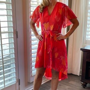 Halston Vibrant multi color coral flowy dress